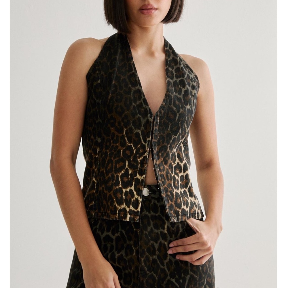 Ombre Leopard Print Denim Halter Top